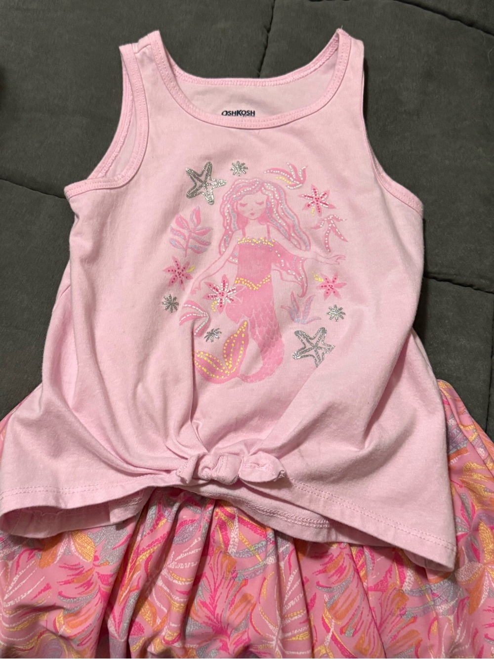 Set - OshKosh B'gosh Pink Mermaid Tie-Front Tank Top with matching tropical skir